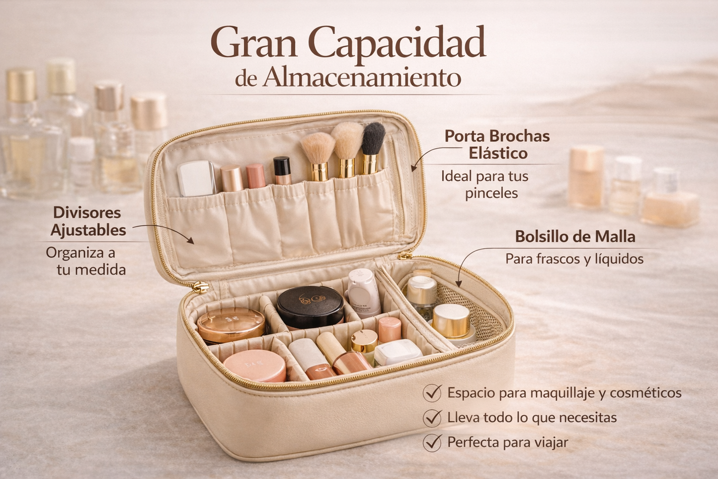 Bolsa de Maquillaje Grande y Organizada | Impermeable y Portátil